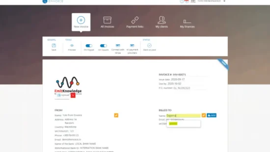 Envoice - LTD Tool Dashboard - Finance Management Web Apps
